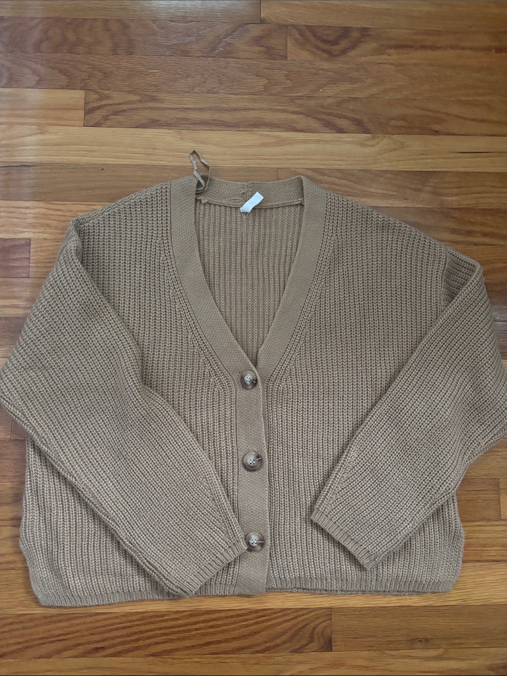 Wishlist Chunky Ribbed V-Neck Cardigan - Camel Brown